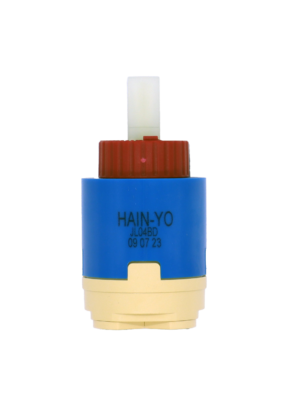 Bright blue plastic cartridge with red limit stop and square handle connection black bottom seal.