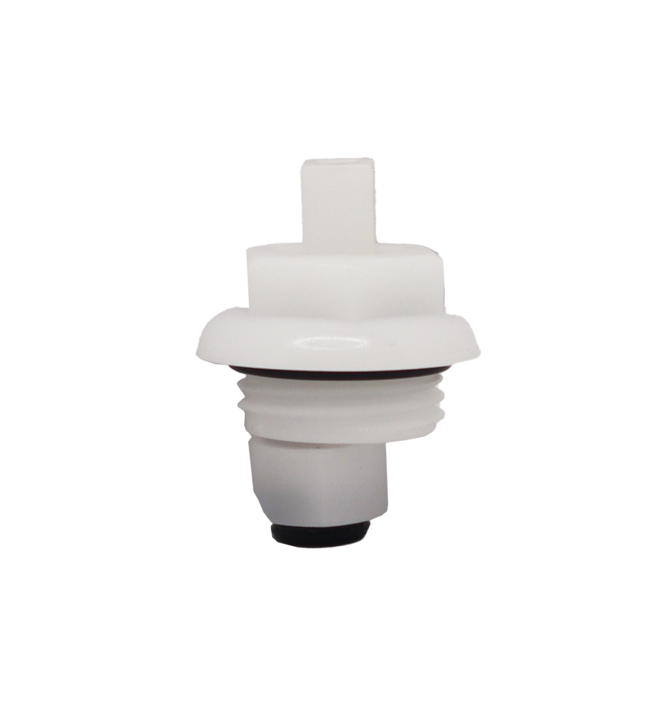White plastic cartridge with black rubber o-ring and washer.