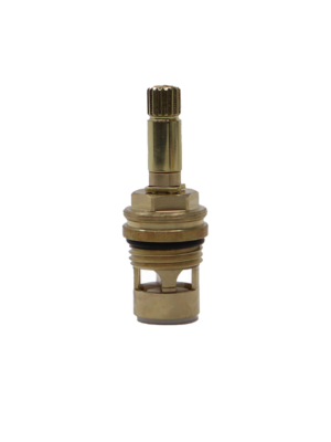 Bright brass cartridge with black rubber o-ring white ceramic discs and rubber seal.
