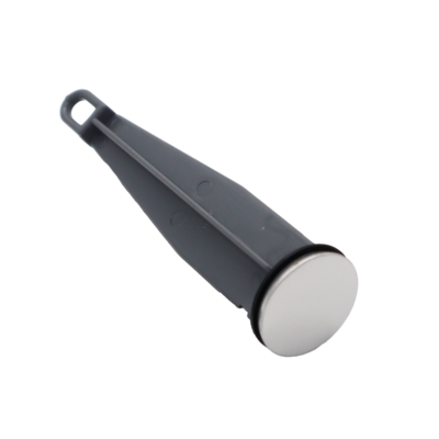 Chrome plated top with black rubber seal and grey plastic bottom.