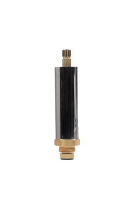 Bright brass stem with polished chrome threaded escutcheon tube with black bottom washer and brass screw.
