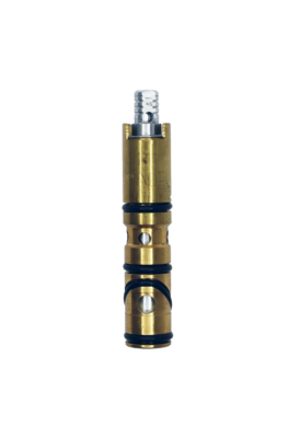 bright brass body with polished chrome stem with black rubber o-rings.