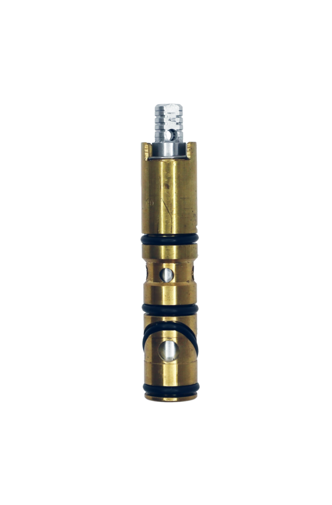 bright brass body with polished chrome stem with black rubber o-rings.
