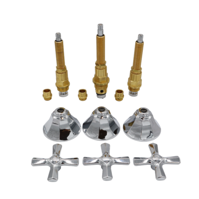 Polished chrome stems escutcheons handles with bright brass body and faucet seats.