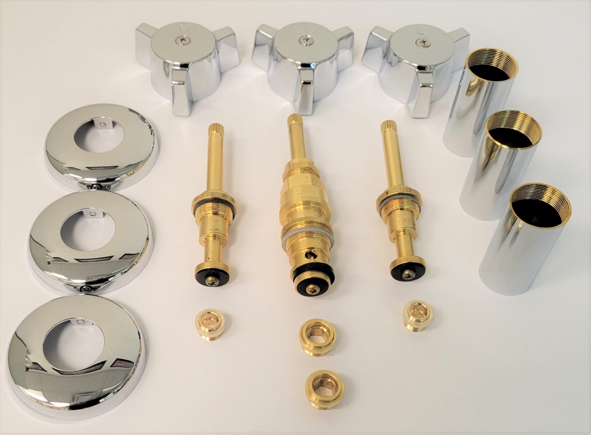 Chrome Plated 3 Handle Rebuild Kit for Briggs Tub & Shower Faucets