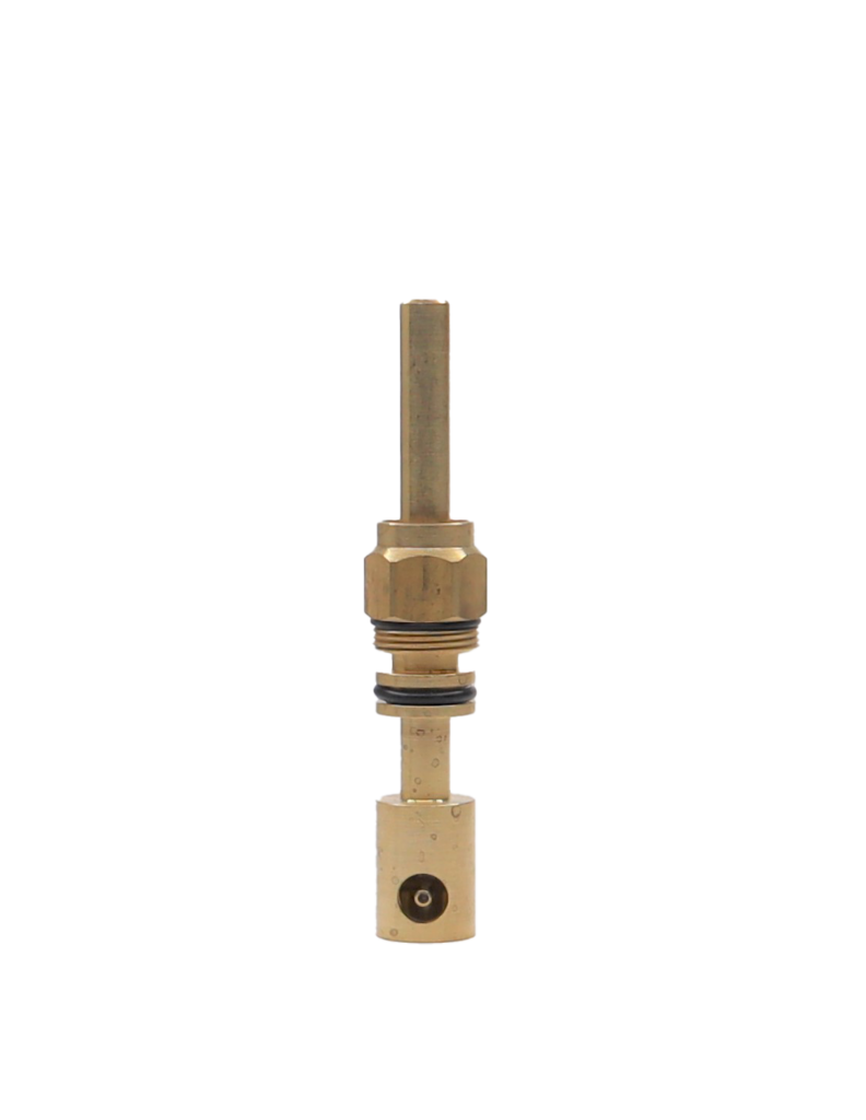 Bright brass stem with black o-rings for proper seal.