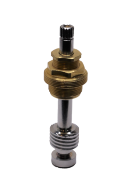 polished chrome stem with brass bonnet with a black washer and brass screw.