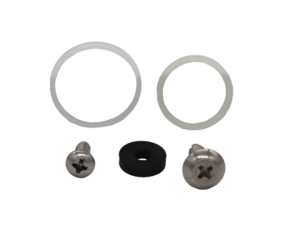 Stainless self tapping screws clear nylon o-rings black rubber washer.