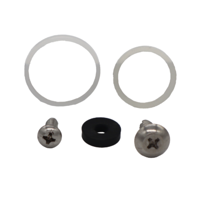 Stainless self tapping screws clear nylon o-rings black rubber washer.