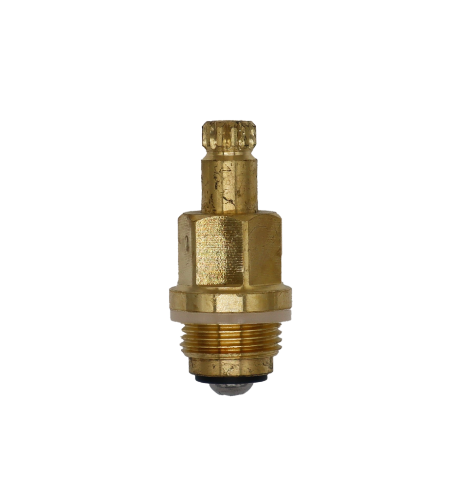 Bright brass stem with plastic oring black washer and stainless screw.