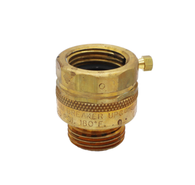 Bright brass vacuum breaker with balck rubber seal.