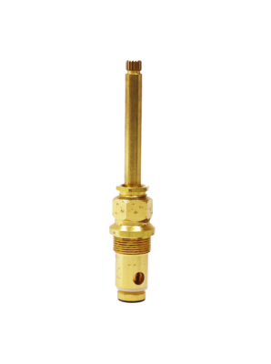 Bright brass diverter stem with white plastic diverter washer black rubber washer and brass screw.