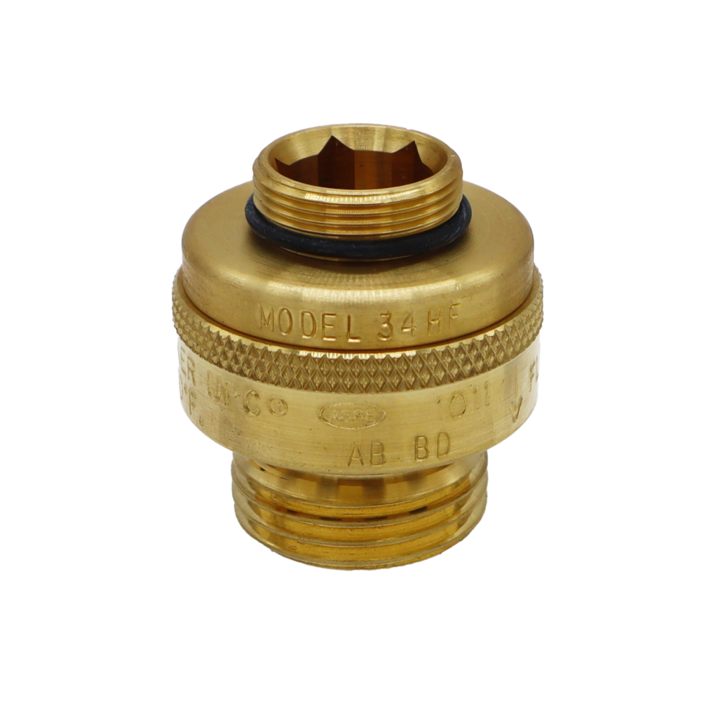 Bright brass vacuum breaker with black rubber o-ring.