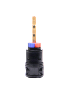 Black plastic cartridge with a red and blue limit stop brass stem and black washers.