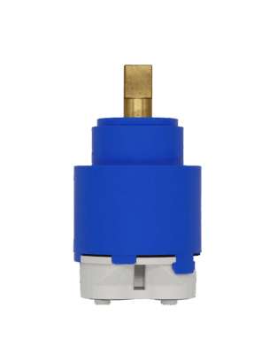 Bright blue plastic catridge with square brass handle connection and black bottom seals.
