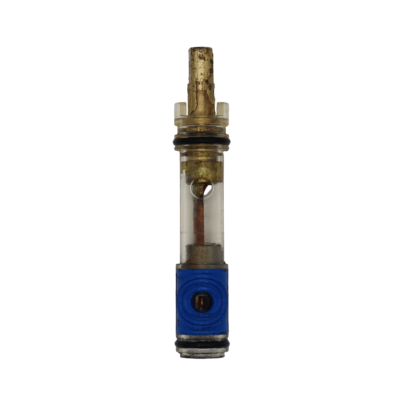 Clear plastic body with brass & copper stem with black rubber o-rings and blue rubber seal.