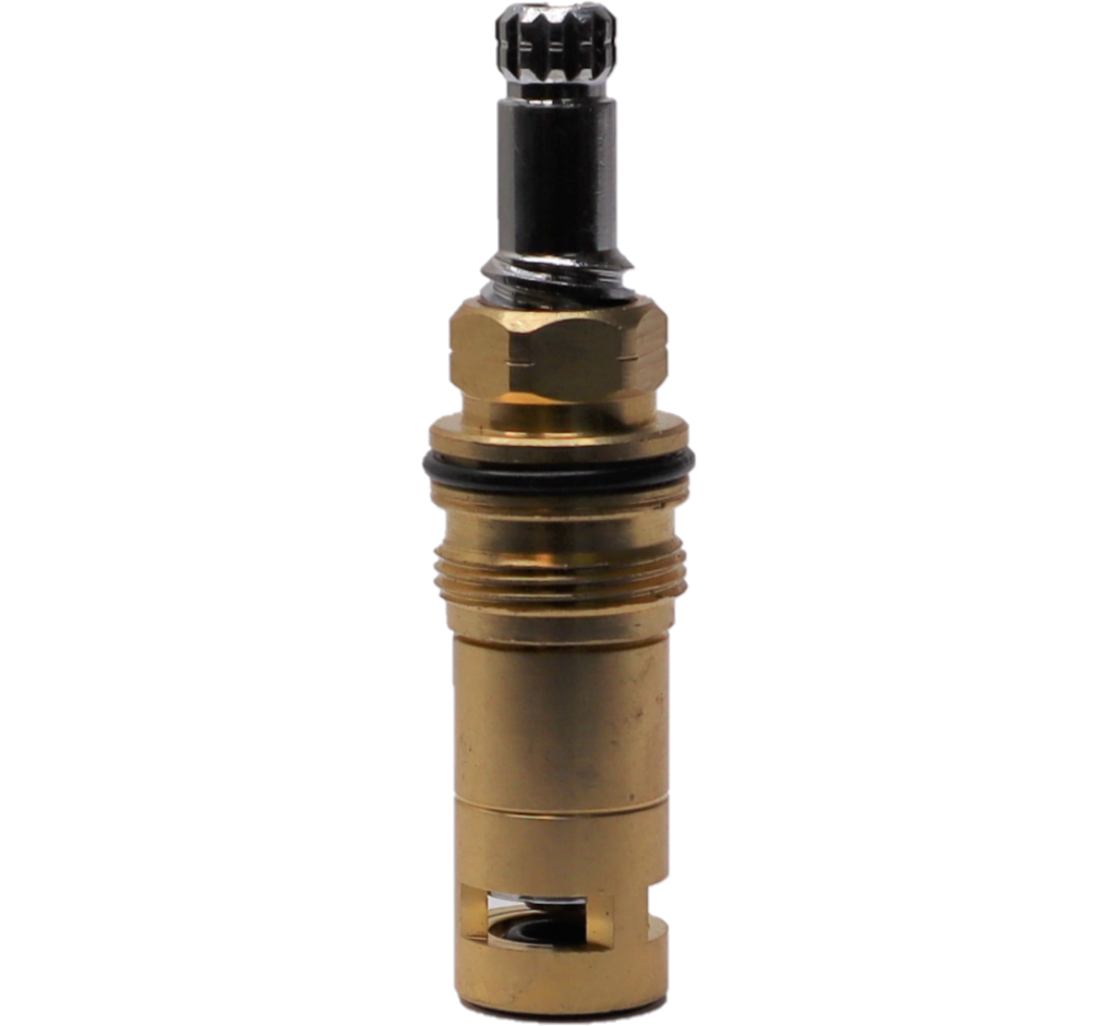 Bright brass cartridge with polished chrome stem white ceramic discs and black rubber washer.