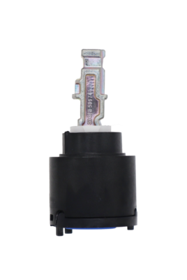 Black plastic cartridge with white limit stop metal handle connection and blue rubber seal.