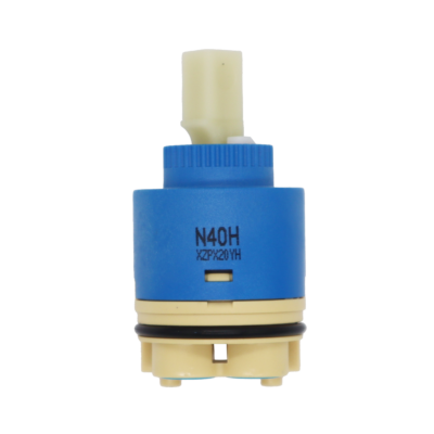 Blue & tan plastic cartridge with black rubber o-ring and blue rubber seals.