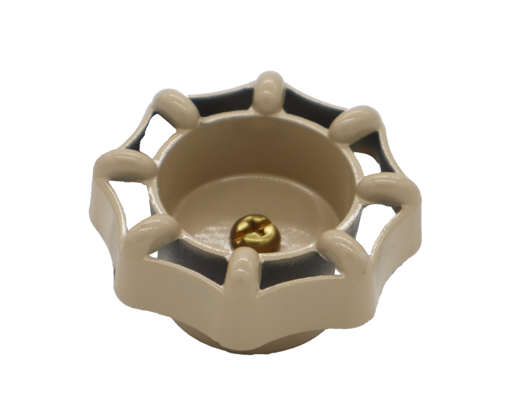 Tan metal octagonal handle with square stem connection and brass screw.
