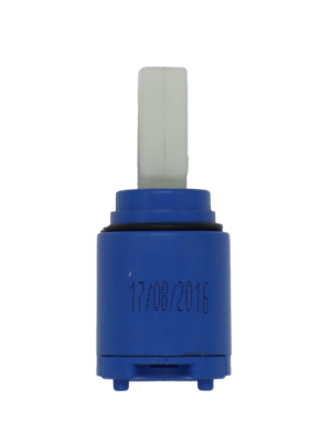 Blue plastic cartridge with white square handle connection black rubber oring and blue bottom seals.
