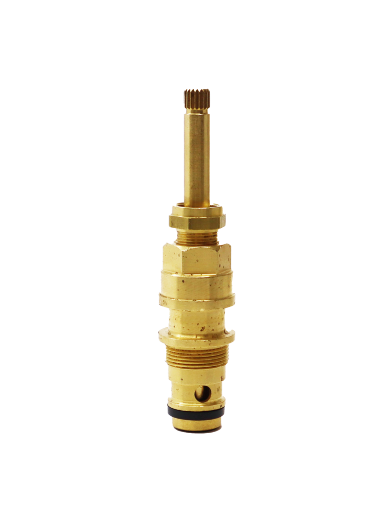 Brigth brass diverter stem with black rubber diverter with bottom rubber washer and brass screw.