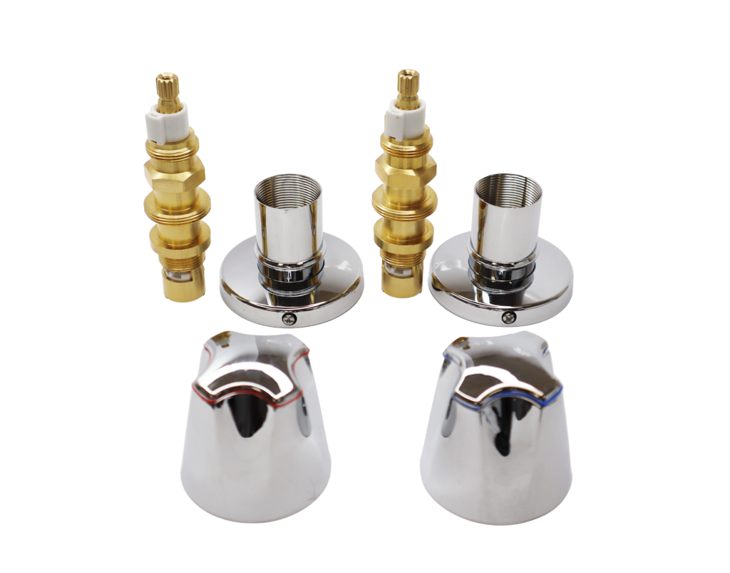 Polished chrome handles and escuctheons with brass ceramic disc cartridges.