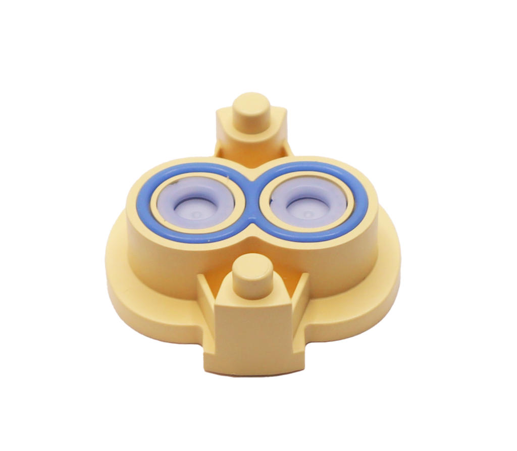 Tan plastic balancer with blue rubber seals.