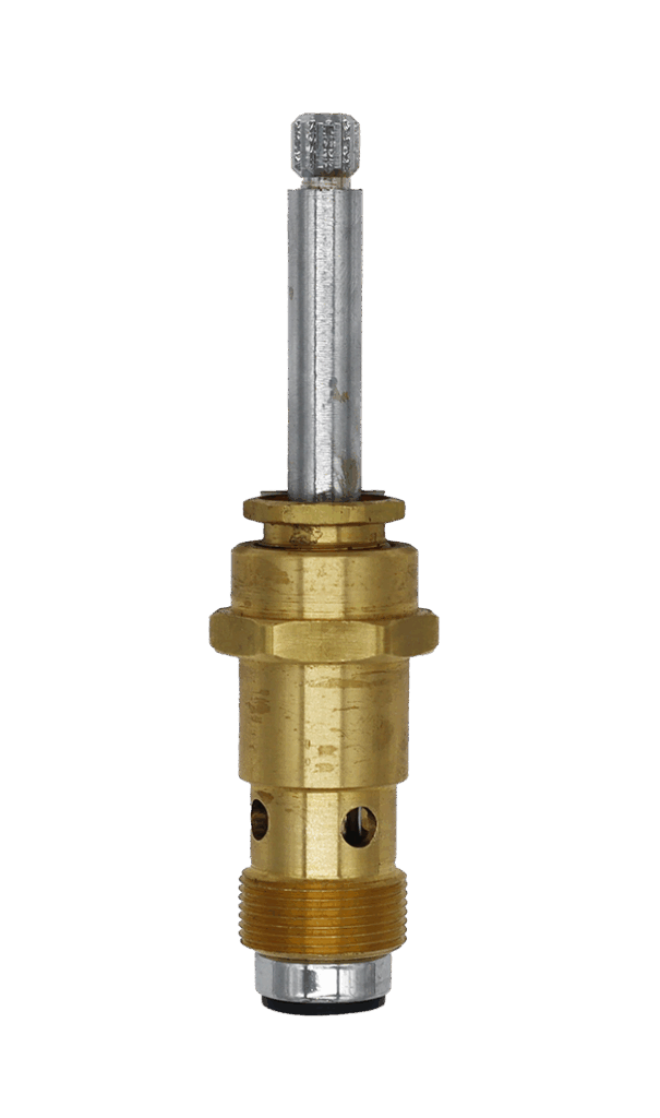 Brass body with chrome stem black rubber washer and brass screw.