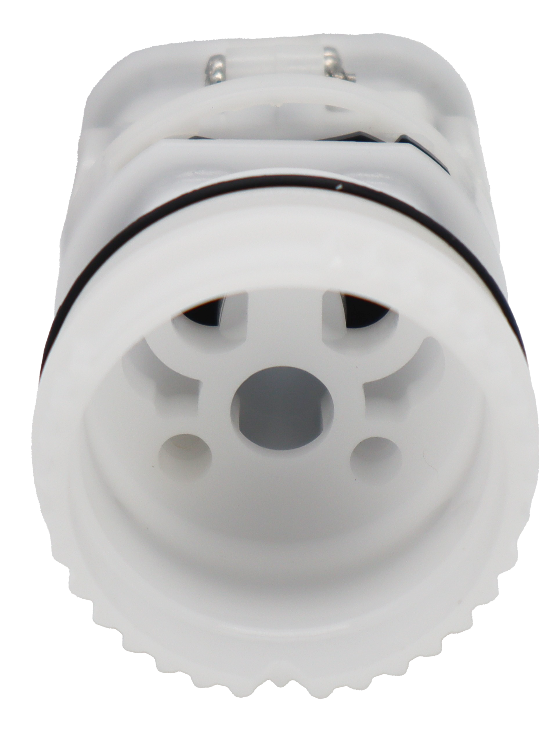 White plastic cartridge stainless screws with black rubber o-rings and seals.