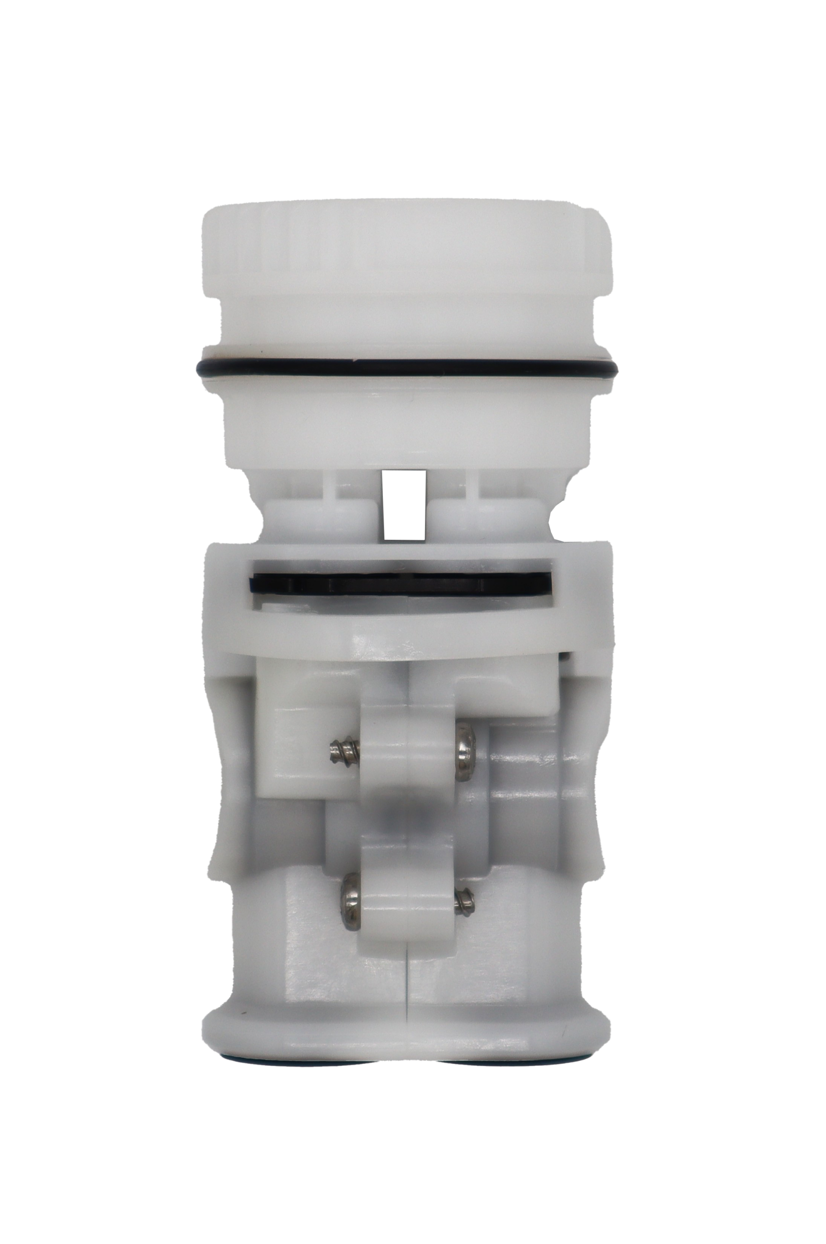 White plastic cartridge stainless screws with black rubber o-rings and seals