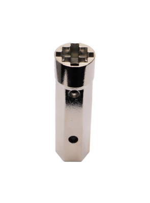 Polished chrome nut wrench.