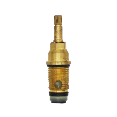 Bright brass body with black rubber o-rings and washers with white plastic retainer and stainless screw.