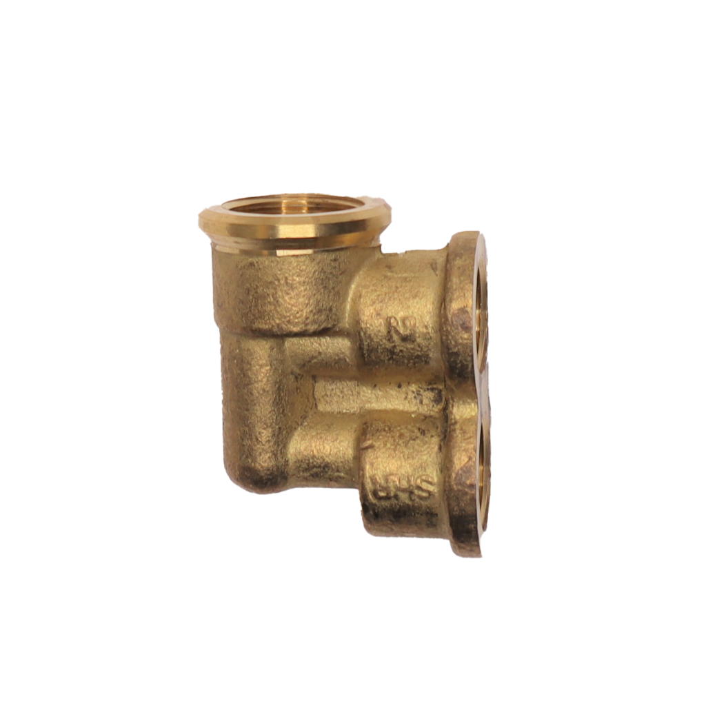 Brass ell with 3 opening ports.