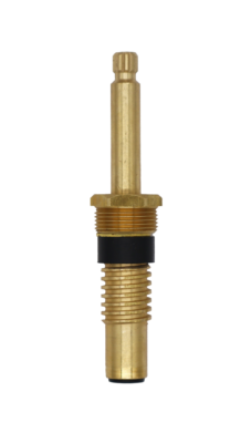 Bright brass stem with brass washer bonnet nut and screw with black rubber packing.