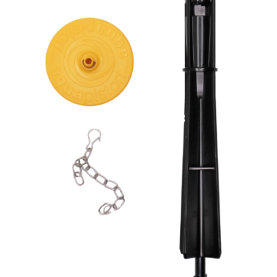 Yellow flapper with black plastic guide and stainless chain