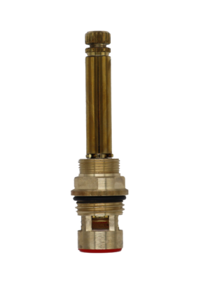 Brass cartridge with black rubber o-ring white ceramic discs and red rubber seal.