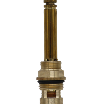 Brass cartridge with black rubber o-ring white ceramic discs and red rubber seal.