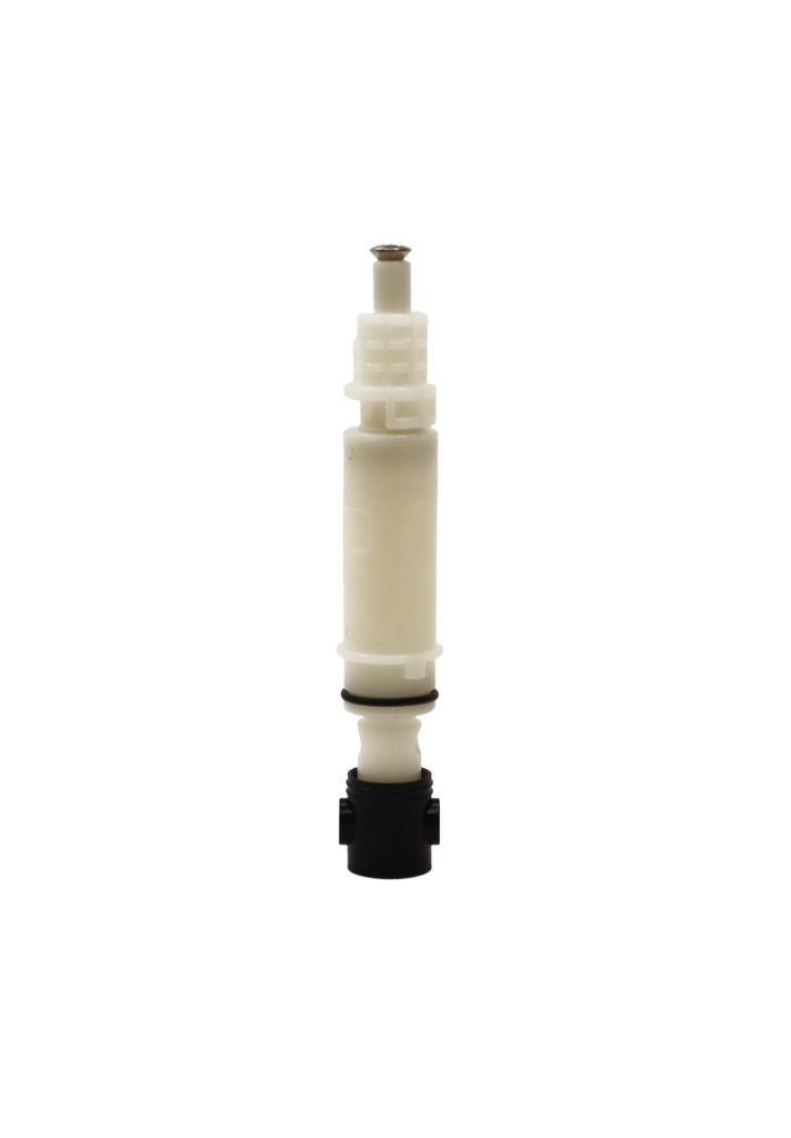 White plastic cartrdige with black rubber boot and black oring.