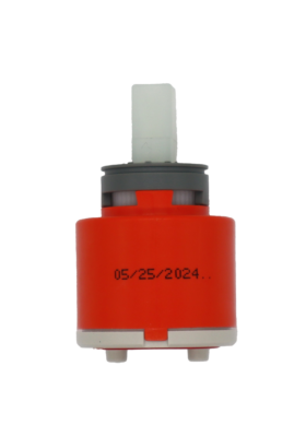 Bright oranged plastic cartridge with grey limit stop white square handle connection with grey bottom with red seal.