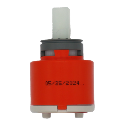 Bright oranged plastic cartridge with grey limit stop white square handle connection with grey bottom with red seal.