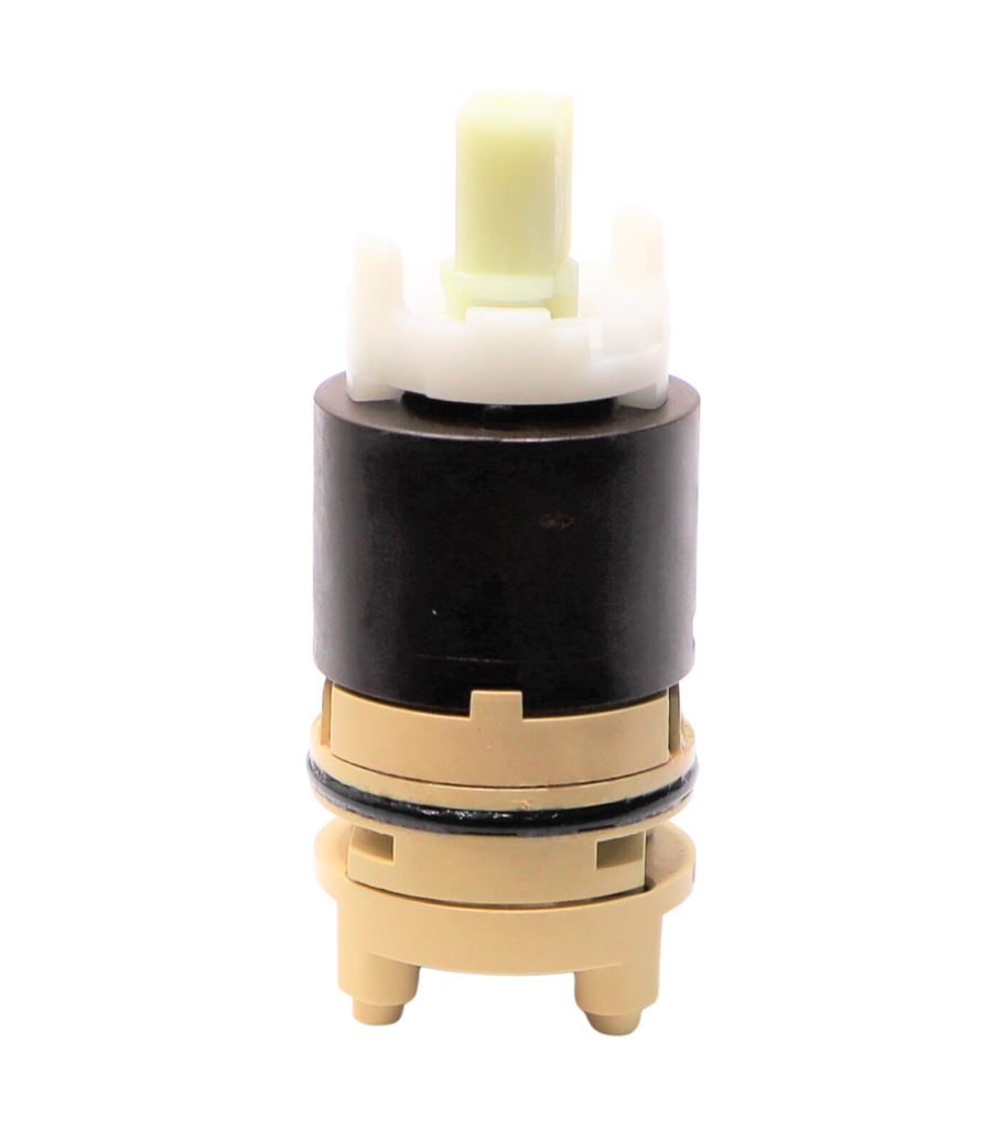 Brown cartridge body with white limit stop white square handle connection black rubber o-ring and black bottom seals.