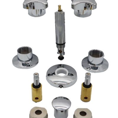 Polished chrome handles diverter escutcheons brass stems and stainless nuts.