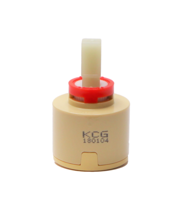 Tan plastic cartridge with red limit stop white square handle connection and white bottom seal.