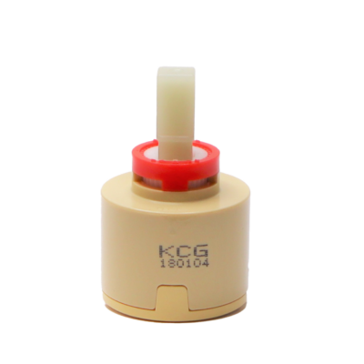 Tan plastic cartridge with red limit stop white square handle connection and white bottom seal.