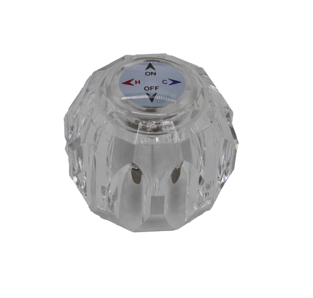 Clear acrylic handle with idex with on off hot cold.
