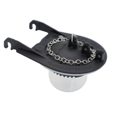 Black plastic and clear silicone rubber flapper with stainless chain.
