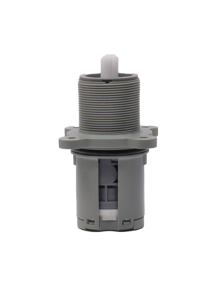 Grey cartridge body with white plastic stem with black oring and bottom seals.