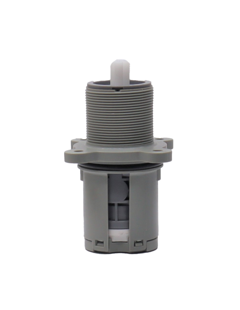 Grey cartridge body with white plastic stem with black oring and bottom seals.