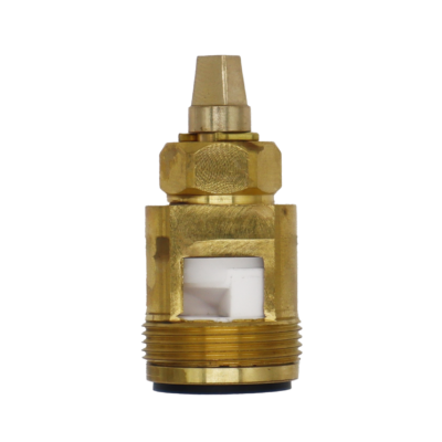 Brass cartridge with white ceramic discs with black rubber bottom seal.